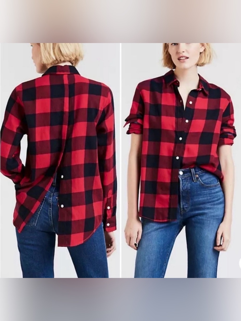 LEVI’S Red Buffalo Plaid Button Front And Back Boyfriend Relaxed Fit Shirt XS